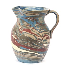 Pitcher, Niloak Pottery First Art Mark, Mission Swirl, Excellent Attached Handle