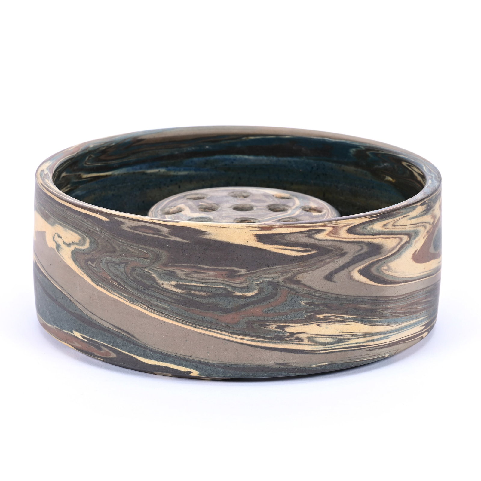 Planter With 3.5" Removable Flower Frog, Niloak Pottery First Art Mark, Mission Swirl (1 of 4)