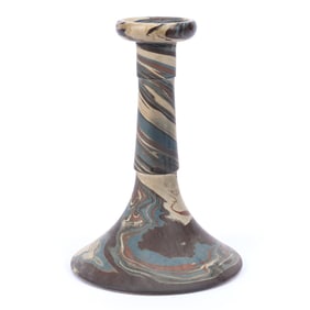 Candlestick, Unmarked Niloak Pottery With Original Blue Niloak Paper Label, Mission Swirl