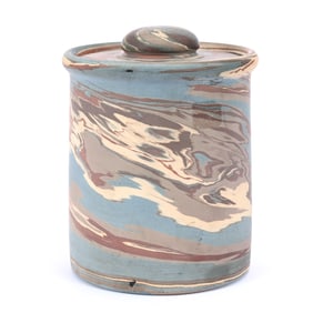 Humidor, Niloak Pottery Second Art Mark, Mission Swirl, Sponge Holder Lid