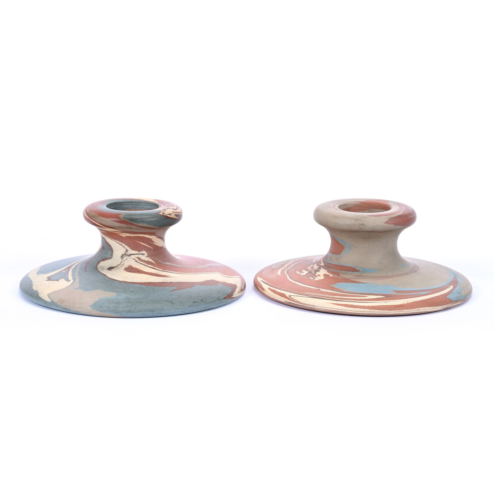 Pair Candlesticks, Niloak Pottery Second Art Mark, Mission Swirl (1 of 5)