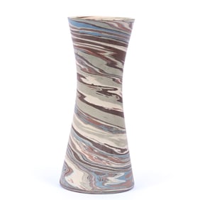 Corset Vase, Niloak Pottery First Art Mark, Mission Swirl