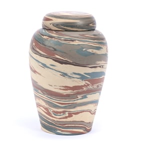 Rose Jar, Niloak Pottery First Art Mark, Mission Swirl With Original Lid