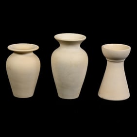 (3) Niloak Pottery First Art Mark Vases, Rare Solid Cream Tones