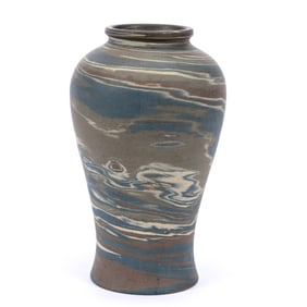 Vase, Niloak Pottery First Art Mark, Mission Swirl