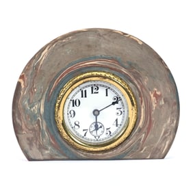 Desk Clock, Niloak Pottery Second Art Mark, Original Waterbury Clock Works