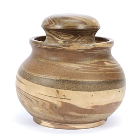 Humidor, Niloak Pottery First Art Mark, Mission Swirl, Sponge Holder Lid