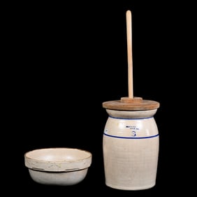 Butter Churn, Three Gallon, "Niloak Pottery Benton Ark" Stamp On Side