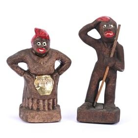 (2) Rare Black Memorabilia Niloak Pottery Figurines, Unmarked