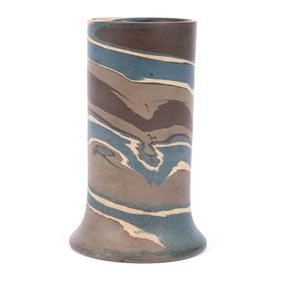 Cylinder Vase, Niloak Pottery First Art Mark, Mission Swirl