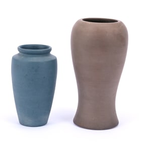 (2) Vases, Niloak Pottery, Hand Thrown, RARE Solid Color