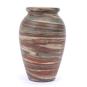 Vase, Niloak Pottery, Mark Probably Covered By Blue Paper Label, Mission Swirl