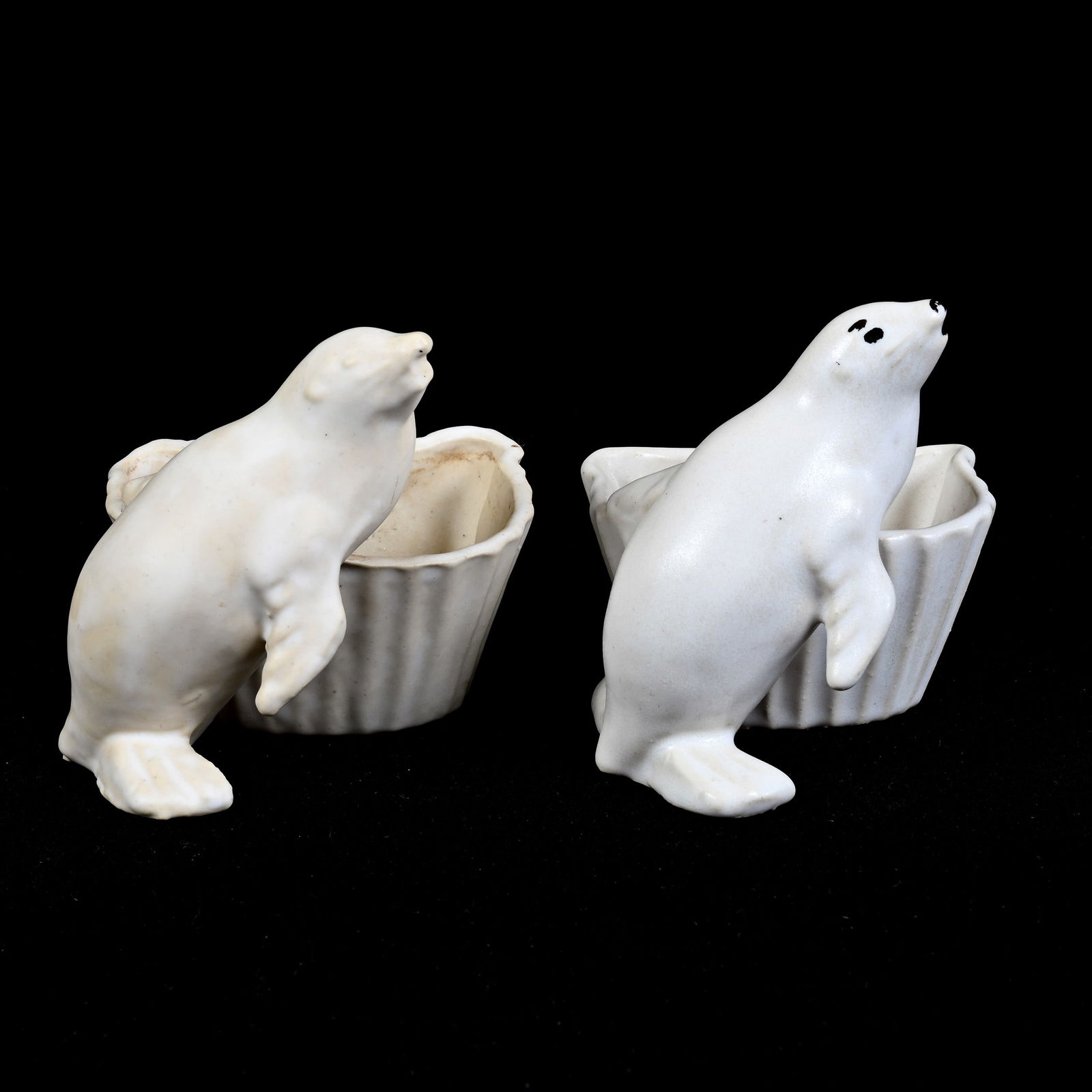Pair Seals, Niloak Pacific Pottery, White (1 of 3)