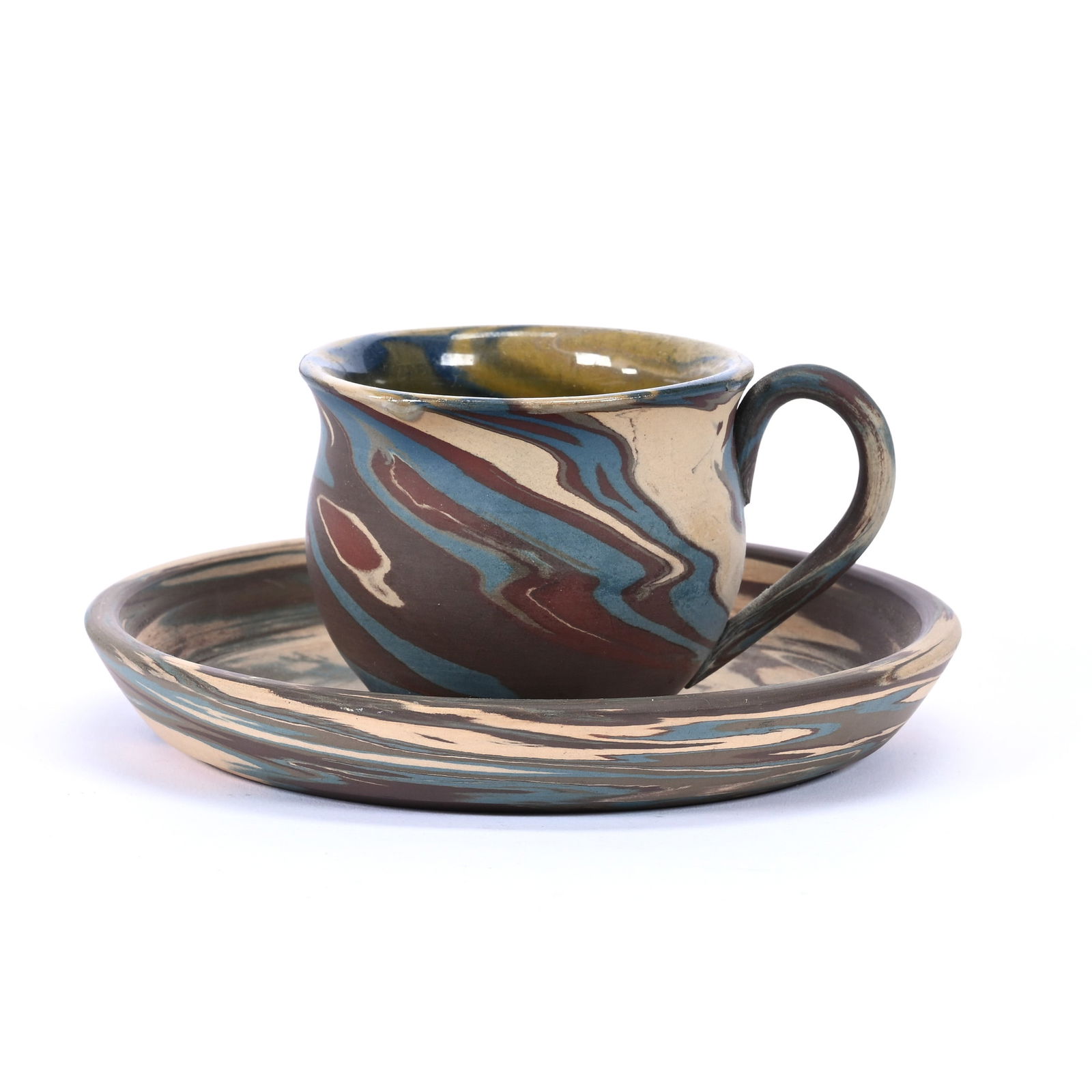 Cup and Saucer, Niloak Pottery Second Art Mark, Mission Swirl (1 of 4)