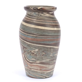 Cylinder Vase, Niloak Pottery First Art Mark, Mission Swirl