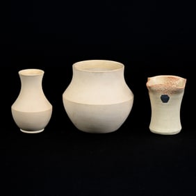 (3) Niloak Pottery Hand Thrown Items, Cream Tones