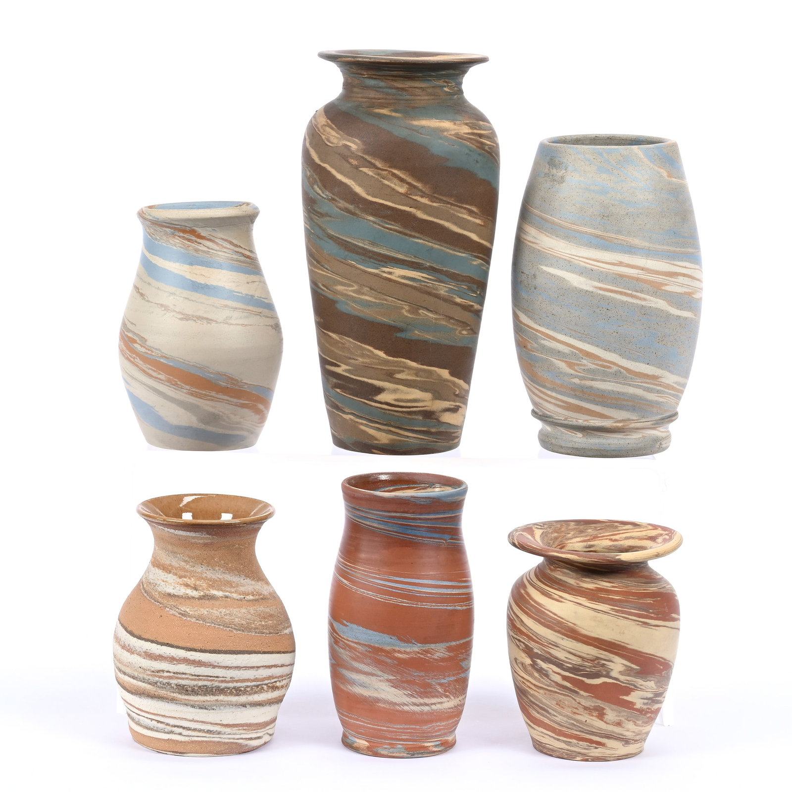 (6) Non-Niloak Pottery Swirl Items, Unmarked (1 of 2)