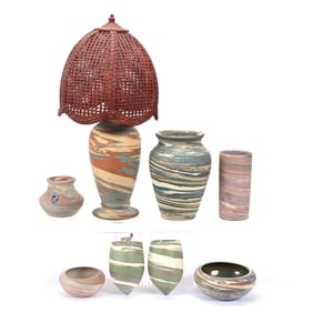 (8) Non-Niloak Pottery Swirl Items, Unmarked