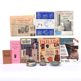 (3) Assorted Niloak Pottery Items and Assorted Paper Goods