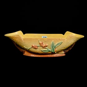 Console Bowl Marked Roseville Art Pottery #829, 12", Bittersweet Pattern, Yellow And Brown Tones