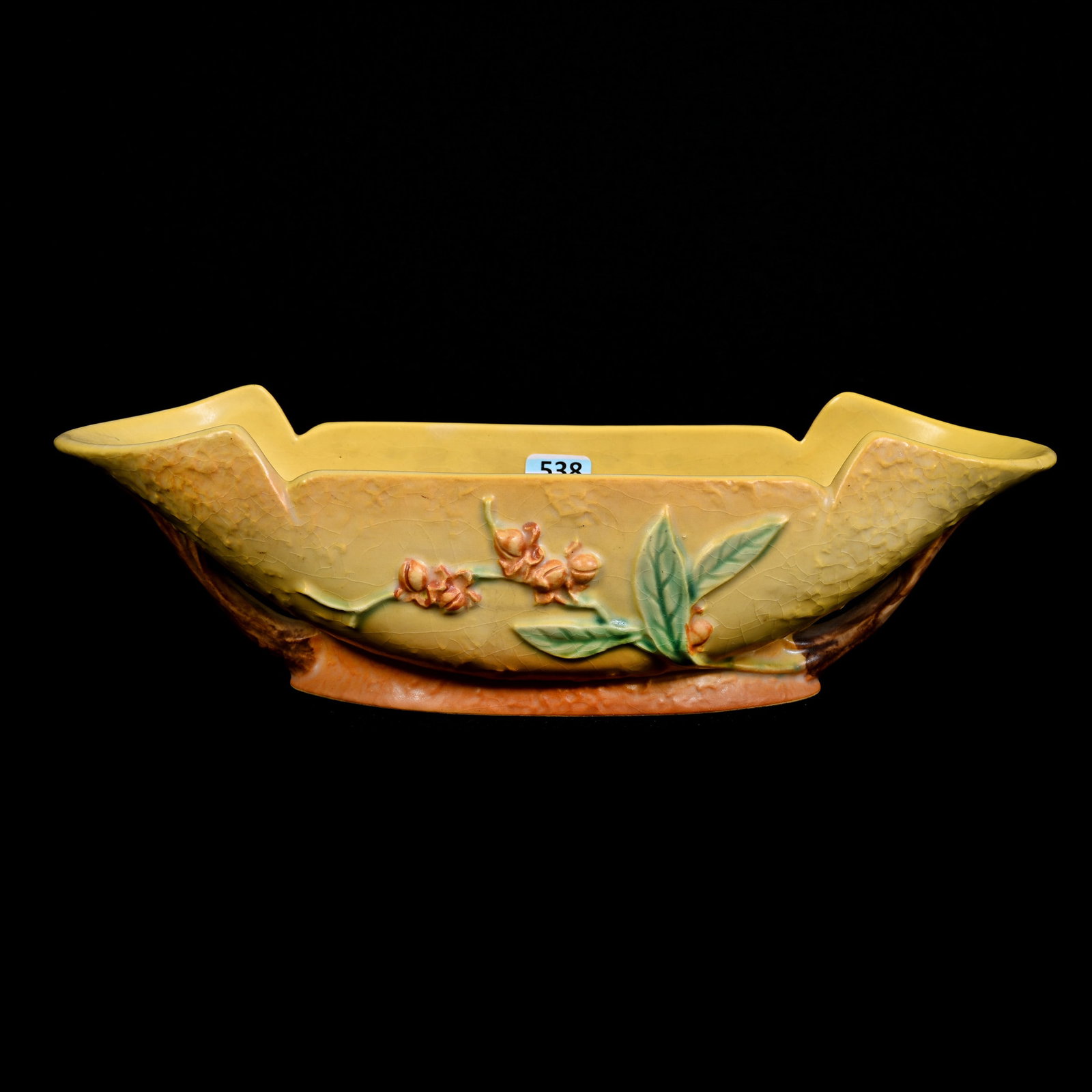 Console Bowl Marked Roseville Art Pottery #829, 12", Bittersweet Pattern, Yellow And Brown Tones (1 of 3)