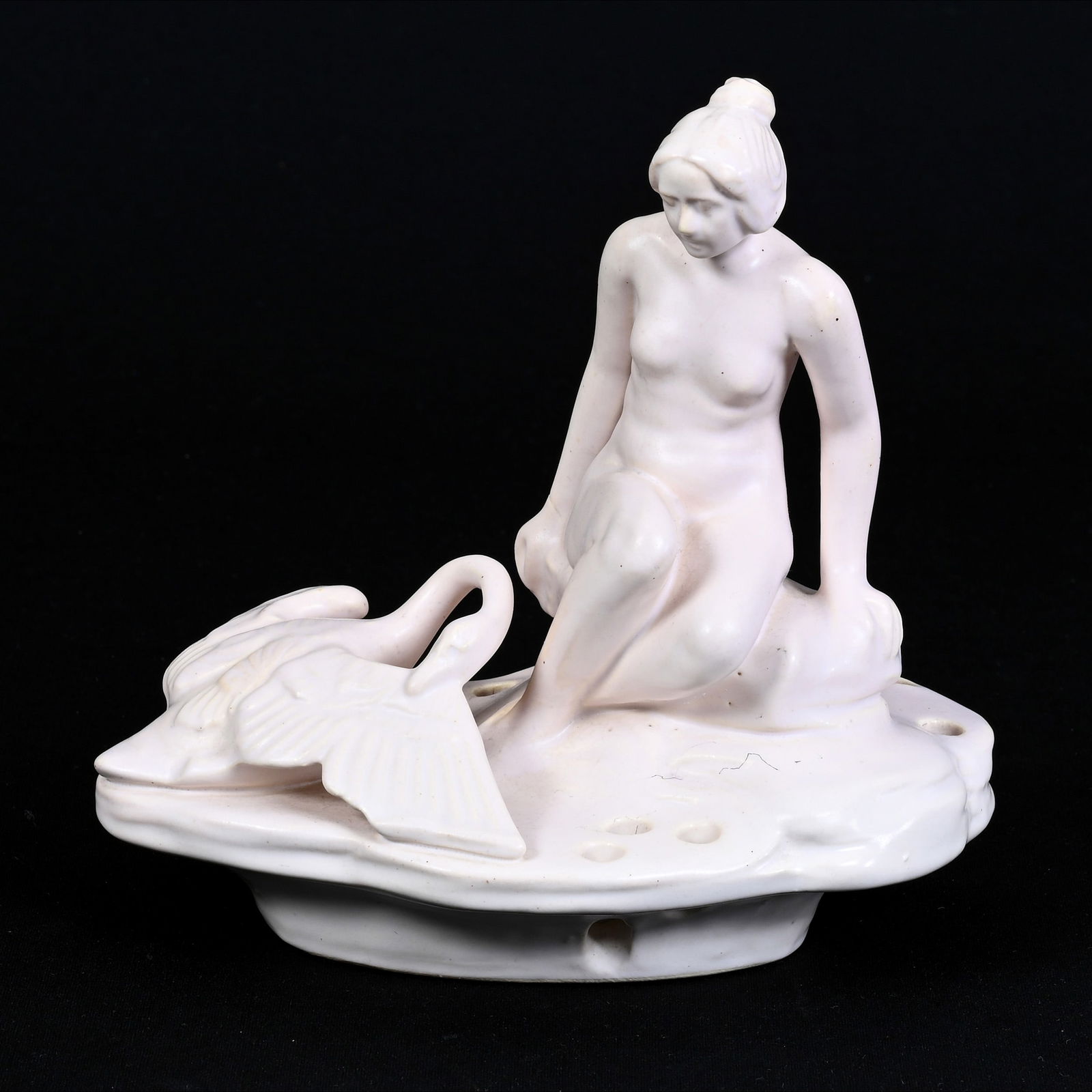 Figural Flower Frog Marked Weller Art Pottery, Leda and Swan, White Glaze (1 of 3)