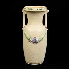 Vase, Two Handles, Roseville Art Pottery, La Rose Pattern, Ink Stamp Mark