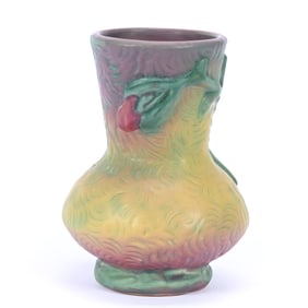 Vase Marked Weller Art Pottery, Malvern Pattern, Pink And Yellow Tones