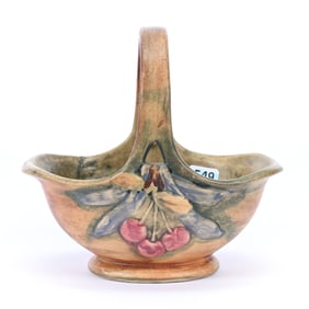 Basket Marked Weller Art Pottery, Woodcraft Cherries Pattern