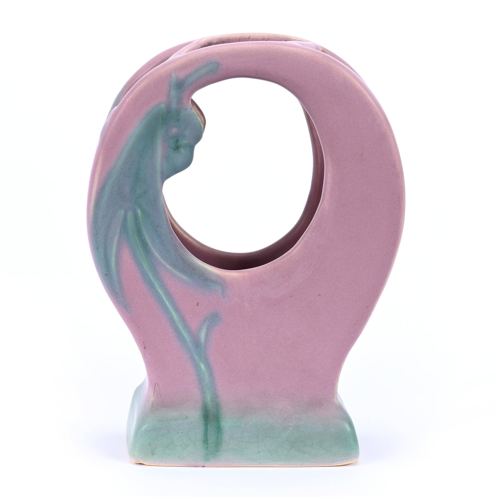 Flower Vase Marked Weller Art Pottery, Tutone Pattern, Art Deco Design, Mauve and Green Tones (1 of 4)