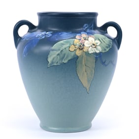 Vase Marked Weller Art Pottery, Hudson With Floral Decor, Two Handles