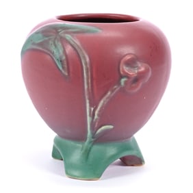 Footed Ball Vase Marked Weller Art Pottery, Tutone Pattern, Hard To See Interior Edge Flaw