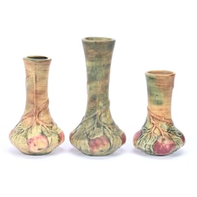 (3) Vases Marked Weller Art Pottery, Baldin Apple Pattern