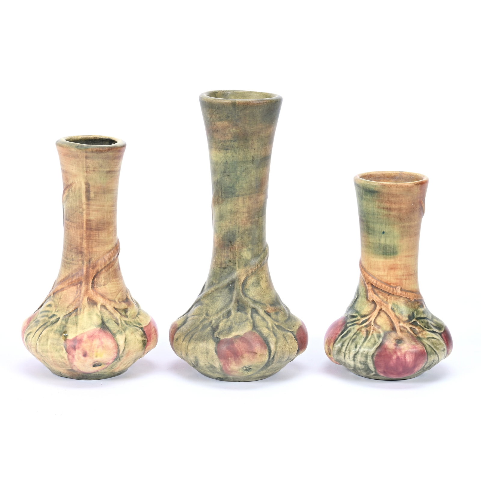 (3) Vases Marked Weller Art Pottery, Baldin Apple Pattern (1 of 3)