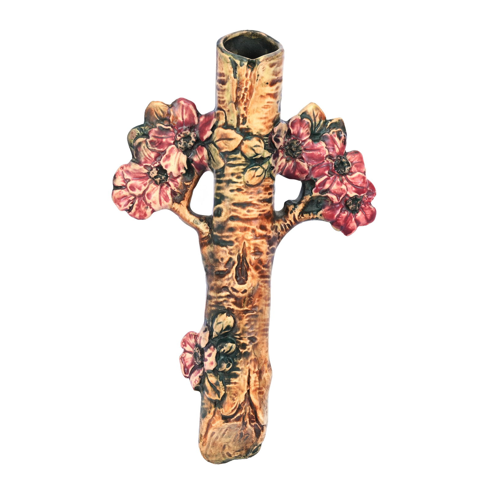 Bud Vase Marked Weller Art Pottery, Woodcraft Apple Blossom, Wall Mount (1 of 2)