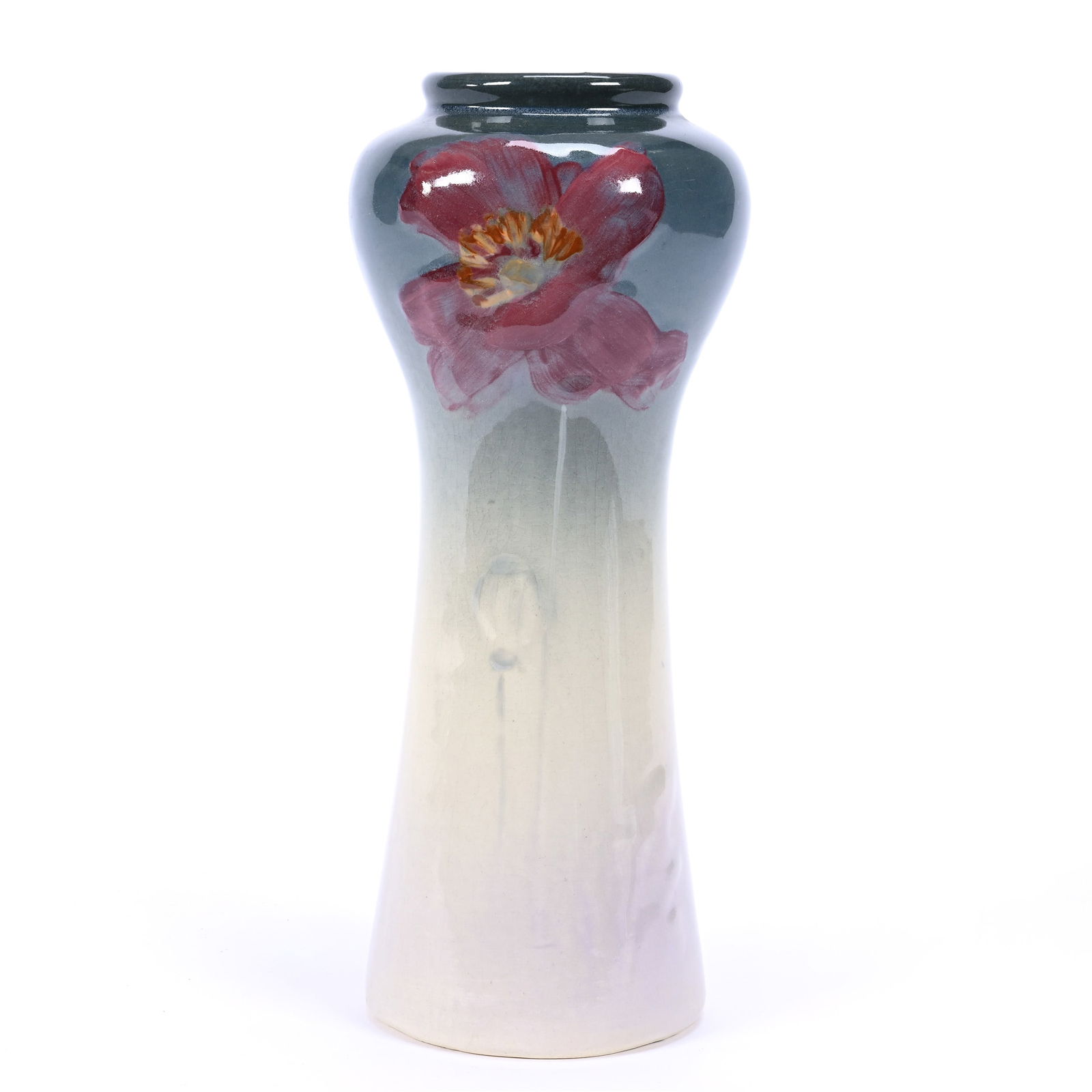 Vase Marked Weller Etna Art Pottery, Gray And White Tones, Pink Floral Decor (1 of 4)