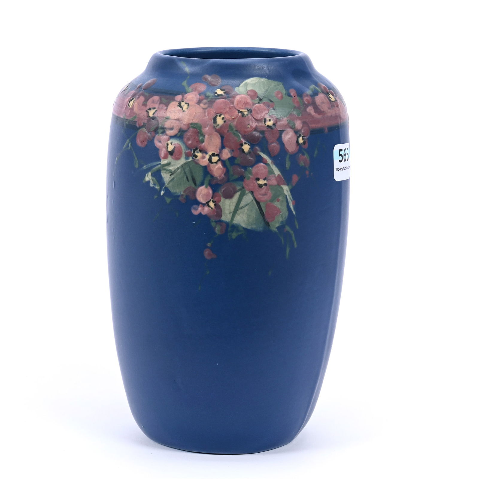 Vase Marked Weller Art Pottery, Hudson Line, Dark Blue, Pink Floral Decor (1 of 3)