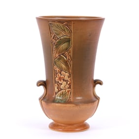 Vase Marked Weller Art Pottery, Velva Pattern, Brown Tones