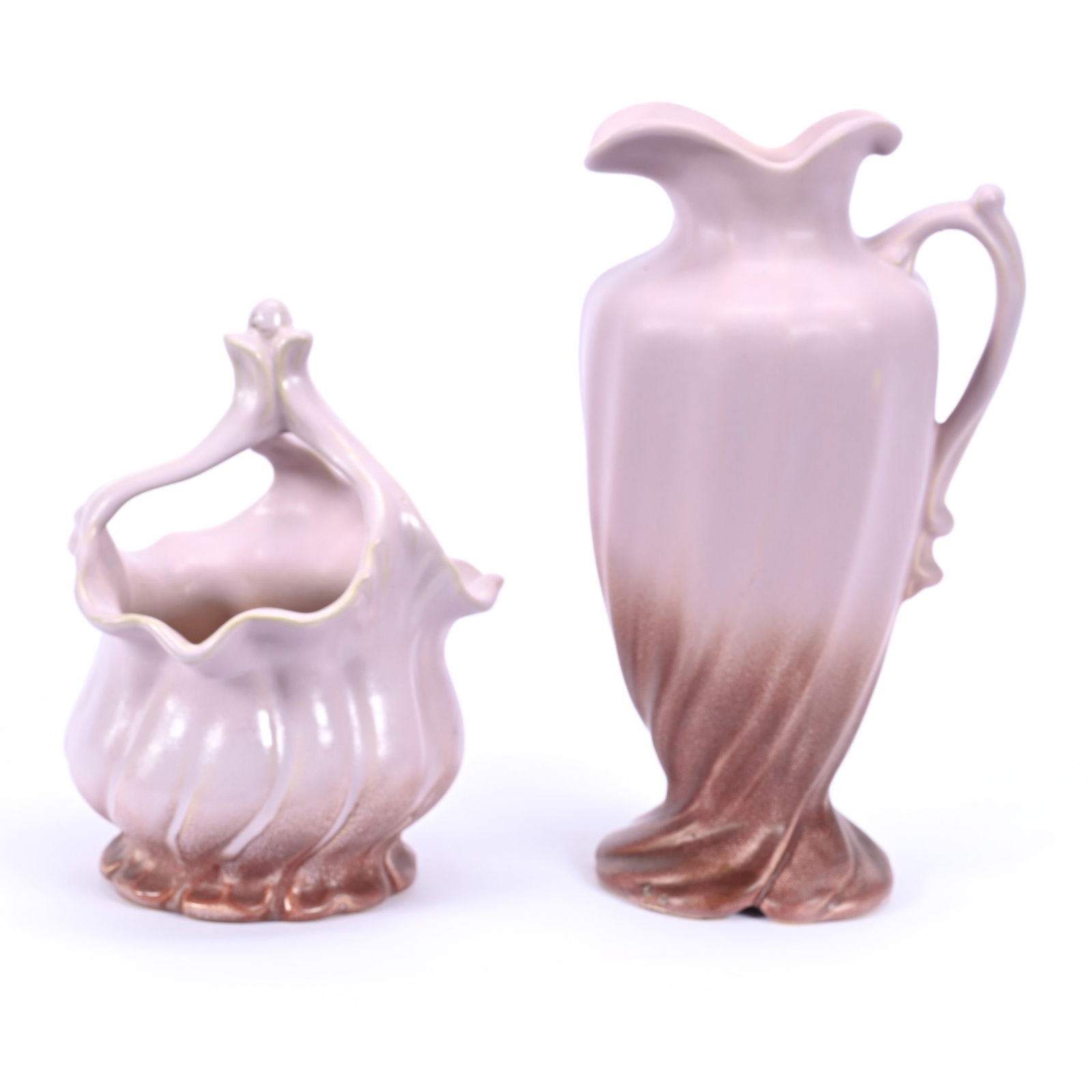 (2) Vases Marked Weller Art Pottery, Lido Pattern In Pink and Mauve Tones (1 of 3)