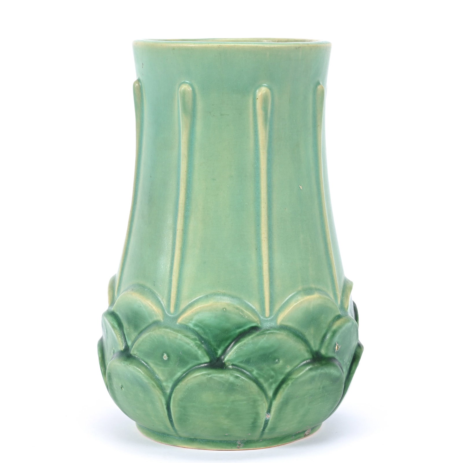 Vase Marked Weller Art Pottery, Manhattan Pattern, Green Tones (1 of 3)