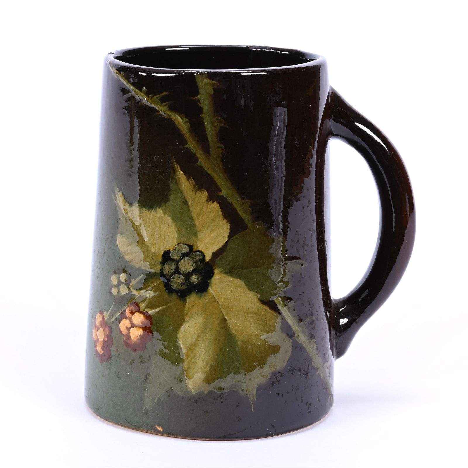 Mug, Unmarked Louwelsa Weller Art Pottery, Brown Tones, Berry Decor, Artist Signed (1 of 6)
