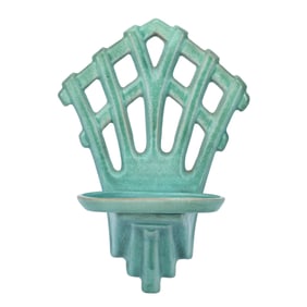 Wall Shelf Marked Weller Art Pottery, Trellis Pattern, Green Glaze, Rare Form