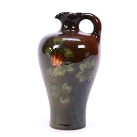 Jug Marked Weller Louwelsa Art Pottery, Brown Glaze, Floral Decor