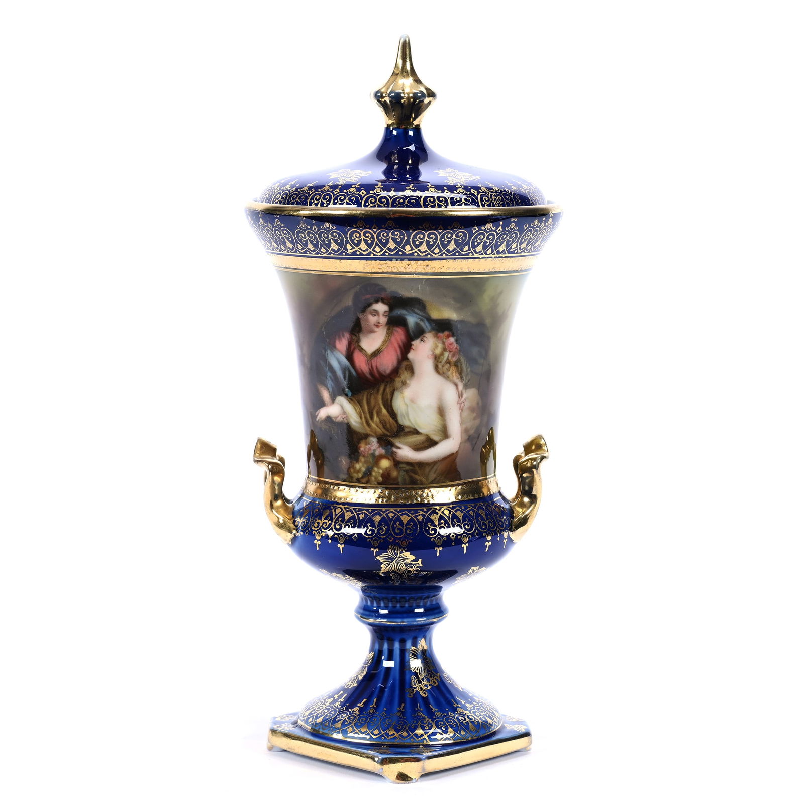 Pedestal Urn Marked R.S. Suhl, Peace Bringing Plenty Scenic Decor, Cobalt Blue Border (1 of 3)