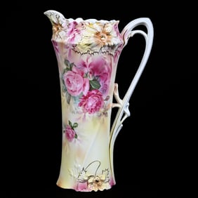 Tankard Marked R.S. Prussia, Pink And Yellow Tones, Pink Rose Decor