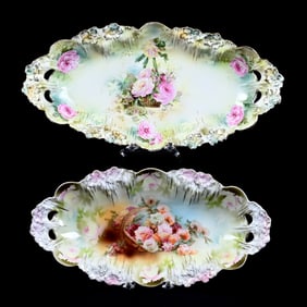 (2) Celery Trays Marked R.S. Prussia, Icicle Mold