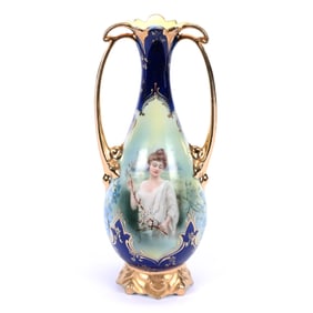 Vase, Two Handles, Unmarked R.S. Prussia, Spring Season Portrait Decor