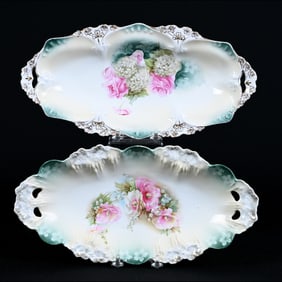 (2) Celery Trays, Green And Cream Tones, (1) Icicle Mold, (1) Point and Clover Mold