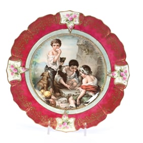 Plate Marked R.S. Prussia, Dice Throwers Scenic Decor, Red Border