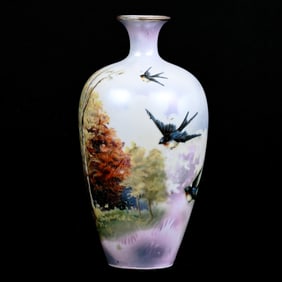 Vase, Unmarked R.S. Prussia, Satin Finish Bluebird Scenic Decor